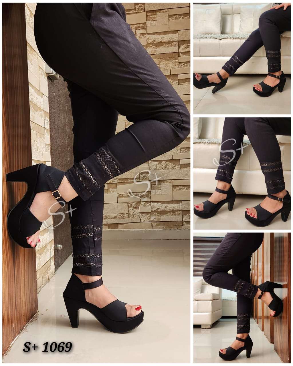 S+1069  FANCY & DESIGNER COTTON LYCRA STRETCHABLE PANT WITH SEQUENCE WORK EMBROIDERY & POCKETS